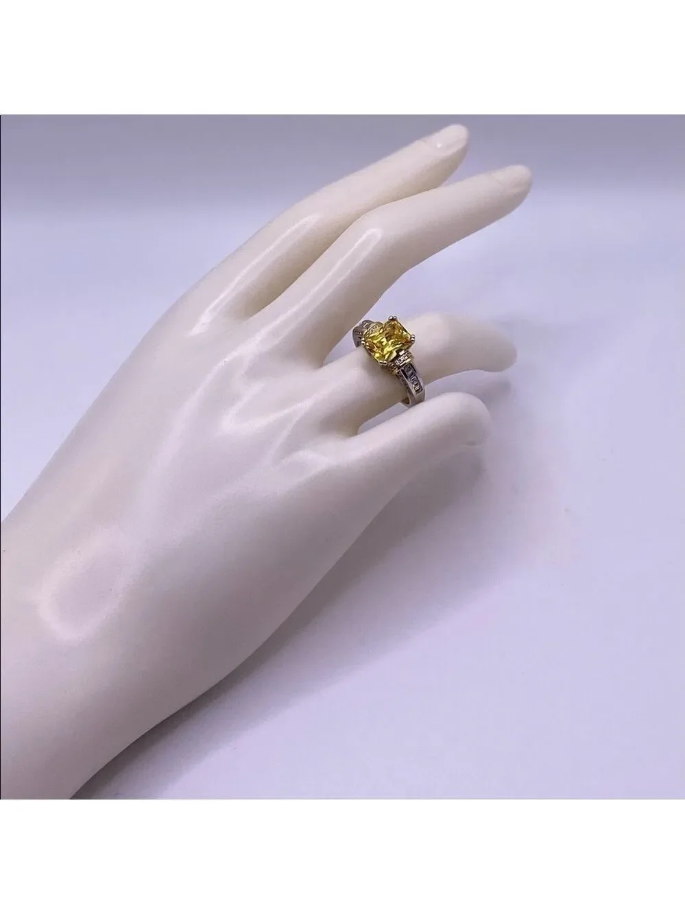 Sterling Silver Two Tone Gold Plated Emerald Cut Yellow CZ Ring - Size 7, NWT